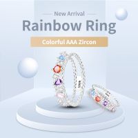 925 Silver Rainbow Rings For Women Colorful Shine AAA Zircon Stackable Ring Wedding Propose Jewelry Gift S925 Anillos Mujer