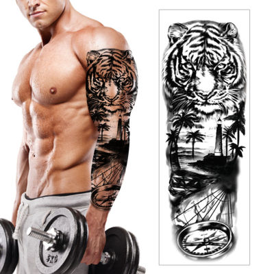 【cw】Fake Tattoo Tiger For Men Waterproof Temporary Dragon Flower Paper Sticker Totem Geometric Full Arm Large Size Sleeve Tatoo Boys ！