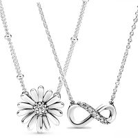 Sparkling Infinity Pave Daisy Flower Collier With Crystal Necklace For Women Gift Europe Jewelry 925 Sterling Silver Necklace