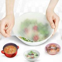 4pcs/set Plastic Silicone Food Bag Wraps Seal Cover Reusable Vacuum Lid Stretch and Fresh Bees Wax Wrap Environmentally Friendly