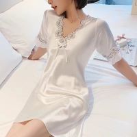 thin one fondle mei han edition emulation silk pajamas women summer paragraphs short nightgown female loose to take