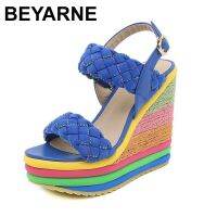 Rainbow Wedges Sandals Womens Bohemian Style Buckle Mix Colors Plus Size Outdoor Anti-slip Beach Shoes Zapatos Plataforma Mujer