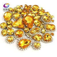 Golden yellow color Mix size Crystal buckle claw rhinestoneSilver base galss sew on stones diy/Clothing accessories 50pcs/pack