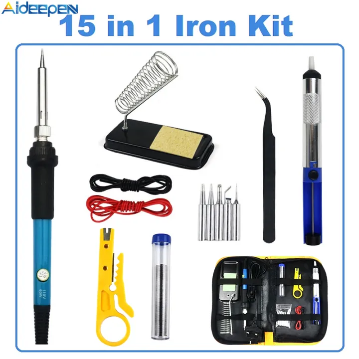 Aideepen 60W Soldering Iron Temperature Adjustable 15 in 1 Kit Station