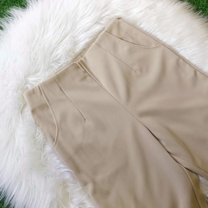 กางเกงขายาว7-8ส่วนทรงเดฟ-ผ้าโรเชฟแท้-รุ่นซิปข้าง-เอวขอบหลบ-ยืดหยุ่น-หนานุ่มเก็บทรง-มีเก็บปลายทาง