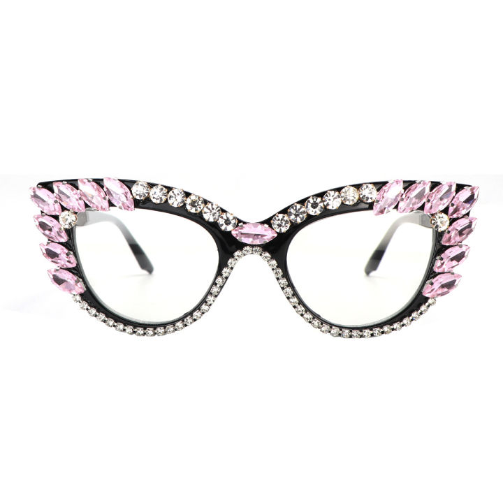 แว่นตาอ่านหนังสือคริสตัลสีชมพู-แว่นสายตายาวแว่นตาอ่านหนังสือไฟสีฟ้าจากร้าน-cat-eye