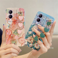 เคสโทรศัพท์ VIVO Y17s เคส Phone Case ใหม่หรูหราสง่างามวินเทจลายเทียมบลูเรย์ฝาครอบนิ่มลายดอกไม้พร้อมเคสสร้อยข้อมือรูปหัวใจ VIVOY17s 2023