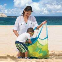 【lz】㍿  Mesh Beach Bag para crianças Sand Away Bag dobrável portátil brinquedos roupas toalha armazenamento de brinquedos diversos saco organizador