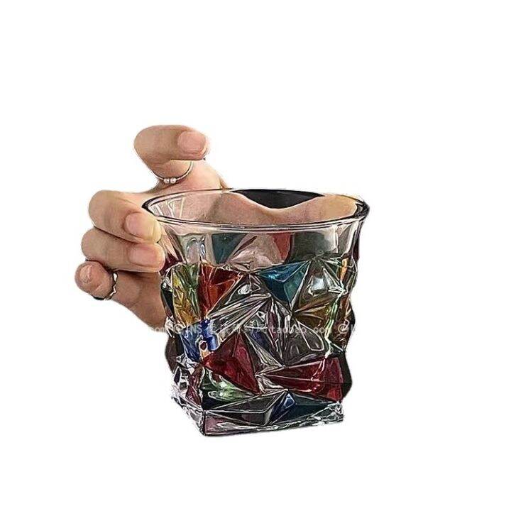 italian-designer-with-the-same-hand-painted-middle-aged-glass-whiskey-cup-reflect-rainbow-luster-painted-water