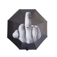 【CW】 Funny Design Rain Umbrella For Women Man Vertical Middle Finger Sunny And Rain Umbrella Three Folding Black Personality Umbrella