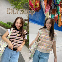 Cici(8063)Knitt vest top เสื้อกั๊กไหมพรมแขนกุด ทอสลับสีหวานๆแมตช์ง่ายสไตล์เกาหลี