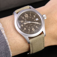 20mm 22mm Canvas Nylon Strap Soft Genuine Leather Watchband Men Replacement Bracelet Wrist Band for Hamilton Khaki H68201993