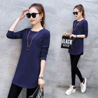 Women Pure Color Slim Medium Long Sleeve T-Shirt