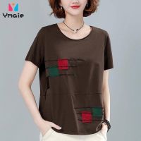 ◎▽ Plus Size Womens Short-sleeved T-shirt Womens Loose Korean Mothers Blouse