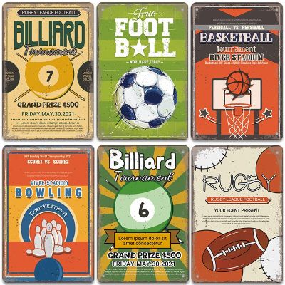 Game Garage Metal Billard Bowling Wall Decor Rugby Poster Tin Metal Plaque Bar [hot]Ball Signs Vintage For Sign Gym Football Pub