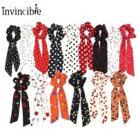 Retro Polka Dot Bow Headband/ Fashion Flower Print Elastic Hair Ties/ Soft Cloth Satin Hair Scrunchies Scarf/ Women Elegant Long Ribbon Hair Accessories