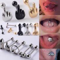 【LZ】⊕☢  Punk Aço Cirúrgico Médio Finger Gesture Ball Barbell Tongue Stud Piercing da Rosca Externa Jóia do Corpo 361 1Pc