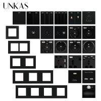 UNKAS B8 Black PC Panel 1 Gang 1 Way Switch EU French Socket USB Type-C TV RJ45 Computer RJ12 Telephone Module DIY Outlet