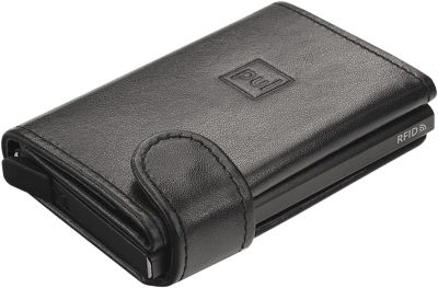 pul pularys PULARYS OXFORD Mini Wallet - Credit Card Holder - Made of Italian Leather - RFID blocking - Space for up to 9 Cards - One Compartment - Front Pocket Wallet - For Men and Women - Classic Black three