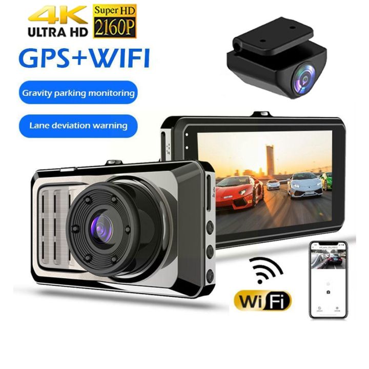 กล้องติดลูกเบี้ยวยานพาหนะรถยนต์-dvr-4k-3840-2160p-gps-wi-fi-เครื่องบันทึกวิดีโอการขับขี่หน้าจอด้านหลังจอดรถการมองเห็นได้ในเวลากลางคืนกล่องดำ