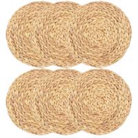 Round Woven Placemats, Water Hyacinth Woven Rattan Placemats Round Braided Rattan Tablemats Non-Slip Insulation Pads