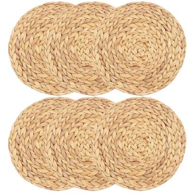 Round Woven Placemats, Water Hyacinth Woven Rattan Placemats Round Braided Rattan Tablemats Non- Insulation Pads