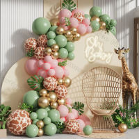 116pcs Jungle Birthday Party ยีราฟพิมพ์บอลลูน Garland Wild One Baby Shower ตกแต่งเด็กสีชมพู Sage สีเขียวบอลลูน Arch-iewo9238