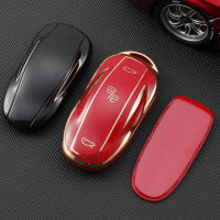 เคสฝาครอบ Kunci Remote Mobil ขอบสีทอง TPU สำหรับเทสลารุ่น3 Model3 Y พวงกุญแจแบบโมเดรียนอุปกรณ์เสริม