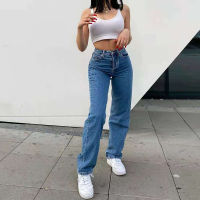 Jeans Women  New Fashion Mom Jeans Straight Leg Pants Washed Blue Casual Long Denim Trousers High Waist Jeans Streetwear