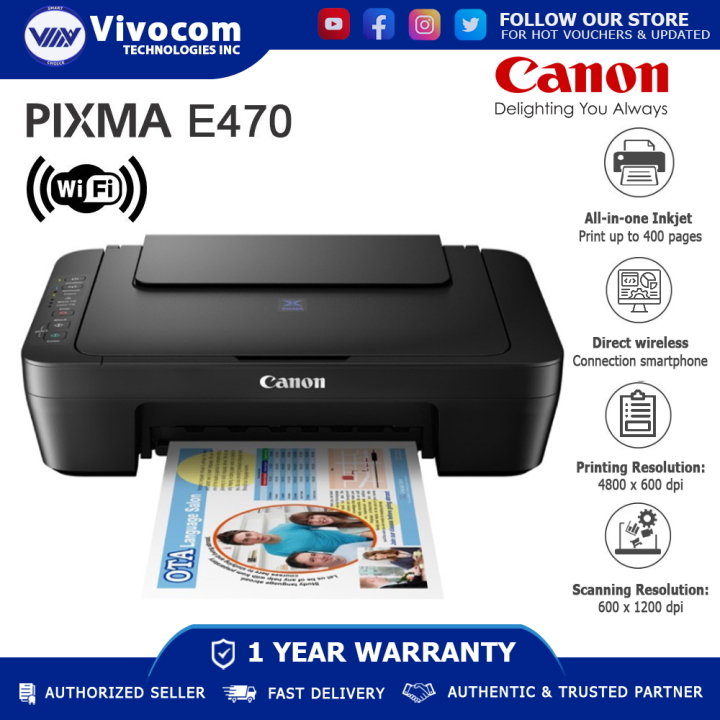 Canon Pixma E470 Compact Wireless Allinone Inkjet Printer Lazada PH