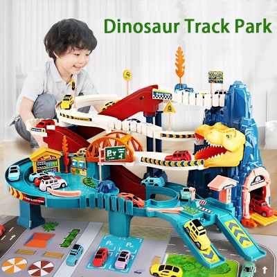 Dinosaur Mountain Track Car Educational Childrens Toys Small Train Through The Big Adventure Car Boys Birthday Gift
