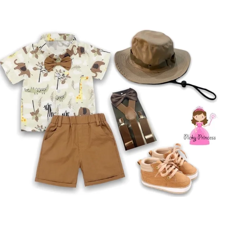 ☸ onhand Jungle safari Zookeeper Baby Boy Costume Kids polo birthday outfit  wild one | Lazada PH