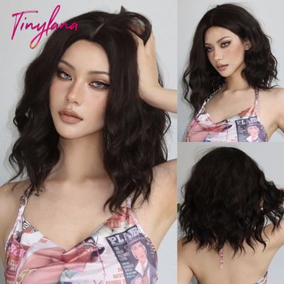 Curly Short Dark Brown Wave Synthetic Wigs For Women Afro Daily Black Brown Natural Hair Wig Middle Part Cosplay Heat Resistant