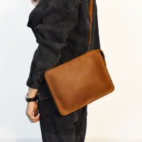 Handmade Crazy Horse Leather Mens Casual Shoulder Bag Retro Envelope Bag Storage Bag Multifunctional Clutch