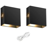 2Set Touch Wall Lamp USB Rechargeable Night Light Aluminum Magnetic Wall Lamp Black (Warm Light)