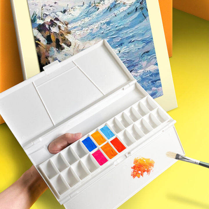 24 Grids Folding Paint Palette Tray Artist Watercolor Oil Painting Box