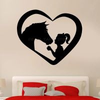 Horse With Girl Wall Decal Love Animals Heart Art Mural Home Decoration for Bedroom Baby Room Nursery Vinyl Window Sticker 1543