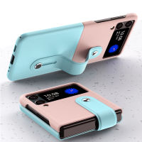 2023FashionFor Samsung Galaxy Z Flip 3 4 Leather Wristband Case Color Contrast Shockproof Case For Z Flip3 ZFlip 4 3 Protection Cover