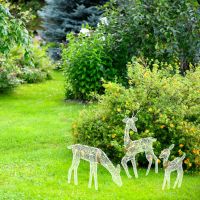 Multi-size 3PCS White Glittered Doe Fawn And Fawn Lighted Christmas Outdoor Decoration Outdoor Christmas Garden Winter Decor