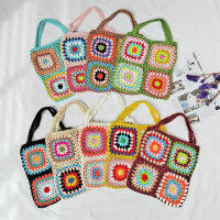 Floral Beach Handbag Ethnic Style Woven Handbag Woven Large Capacity Handbag Bohemian Travel Shopper Bag Flower Braided Crochet Tote Bag