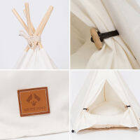 Pet Cat Dog Teepee with Cushion &amp; Blackboard, Portable Dog Tents &amp; Pet Houses, Wood Canvas Tipi Fold Pet Tent Small Animals Bed