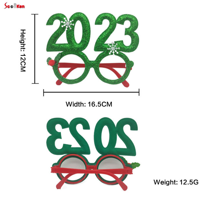 scottk-แว่นตากรอบไฟคริสต์มาสแวววาว2023ตกแต่งสำหรับปีใหม่สีเงิน-สีทอง-สีเขียว-สีแดง