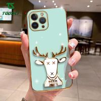 Toosci เคส Apple iPhone 14 Pro Max iPhone 14 Plus,iPhone 13 Pro Max iPhone 13 Mini iPhone 12 Pro Max iPhone 12 Mini iPhone 11 Pro Max Elk Deer ที่ใช้ตกแต่งภายนอกหรูหราสีลูกอมแท่นยึดยืดได้ขาตั้งชุบเคสนิ่มใส่โทรศัพท์ฝาครอบด้านหลัง TPU