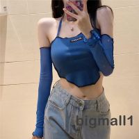 ♟ Bigmall- เสื้อครอปแขนกุดเปิดไหล่ครึ่งแขนสําหรับผู้หญิง