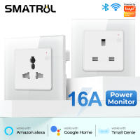 SMATRUL ปลั๊กซ็อกเก็ตผนังสากล Wi-Fi สหรัฐฯยุโรปสหราชอาณาจักรพร้อมจอมอนิเตอร์16A ไวไฟ3ขาสวิตช์ติดผนัง Dinding ซ็อกเก็ตสำหรับบ้านอัตโนมัติ Tuya ชีวิตอัจฉริยะควบคุมด้วยเสียง Alexa Google Home