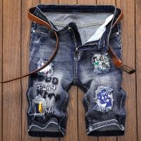 Summer New Mens Denim Shorts Washed Retro Fun Graffiti Print Ripped Hole Jeans Shorts Knee Length Slim Comfortable Bermuda