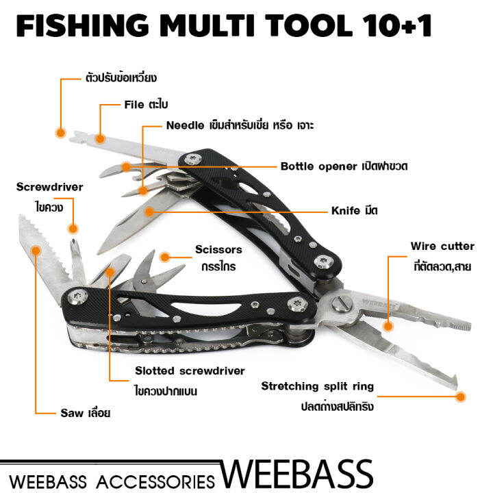 อุปกรณ์ตกปลา-weebass-คีม-fishing-multi-tool-10-1-คีมอเนกประสงค์-คีมปลดสปริทริง-คีมตัดสาย