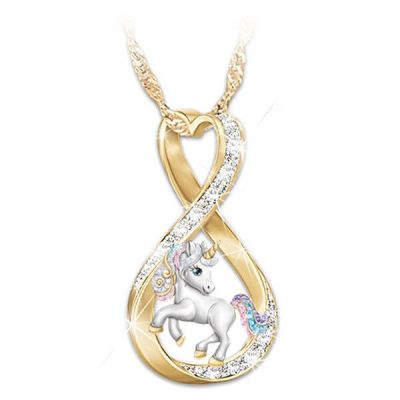 JDY6H Fashion Pet Unicorn Pendant Necklace for Women Exquisite Valentine Day Infinity Ring Heart Necklace Anniversary Jewelry