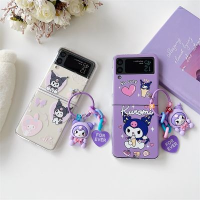 （shine electron）เคสป้องกันการตกกระแทกลายการ์ตูน Sanrio Kuromi เคสโทรศัพท์สำหรับ Samsung Galaxy Z Flip 3 4 Zflip3 Flip3 Zflip4 Flip4 5G ของขวัญเด็กผู้หญิง