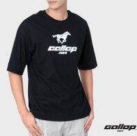 GALLOP : Mens Wear เสื้อ OVER SIZE T-Shirt พิมพ์ลาย Graphic รุ่น ตัดต่อหลัง GT9133 สี Black - ดำ